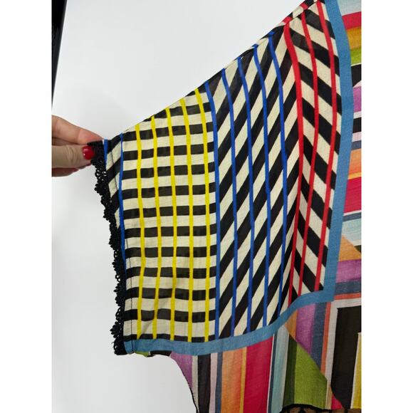 Anthropologie Conditions Apply Patchwork Stripe Babydoll Tunic XL Rainbow Artsy - Picture 6 of 14